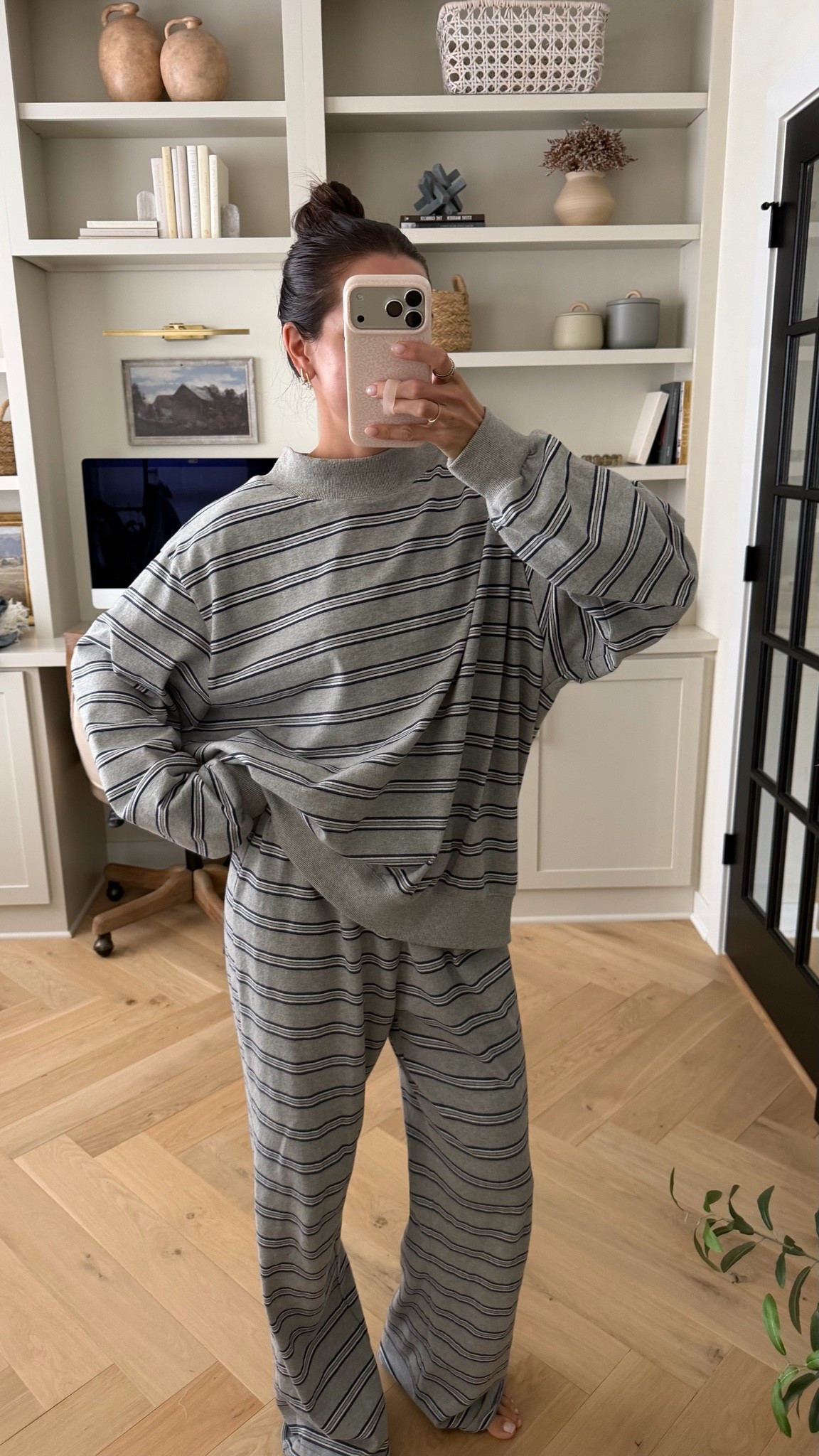 Wearing one of my favorite sets! I sized up to L/XL in the Mockneck and M in the pants. 100% cotton so it shrinks a bit in the dryer. I love the oversized fit! Just restocked for the season 🤍 Linking a couple looks for less too!

Striped matching lounge set / School drop off / sahm / Mockneck set

#LTKootd #LTKmomlife #LTKSeasonal