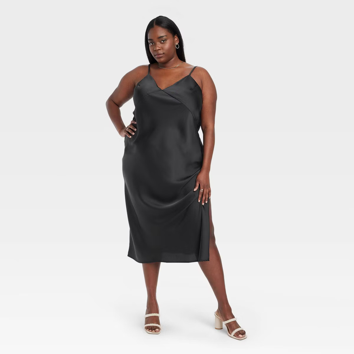 Women's Midi Slip Dress - A New Day™ Black 3X | Target