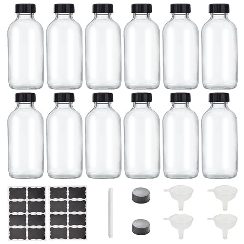 Bastelica Glass Juice Shot Bottles with Caps 4 oz, Small Empty Wellness Shot Glass Bottles, Reusable Clear Glass Bottles with Lids for Juicing, Ginger Shots and Homemade Beverages - 12Pack | Amazon (US)