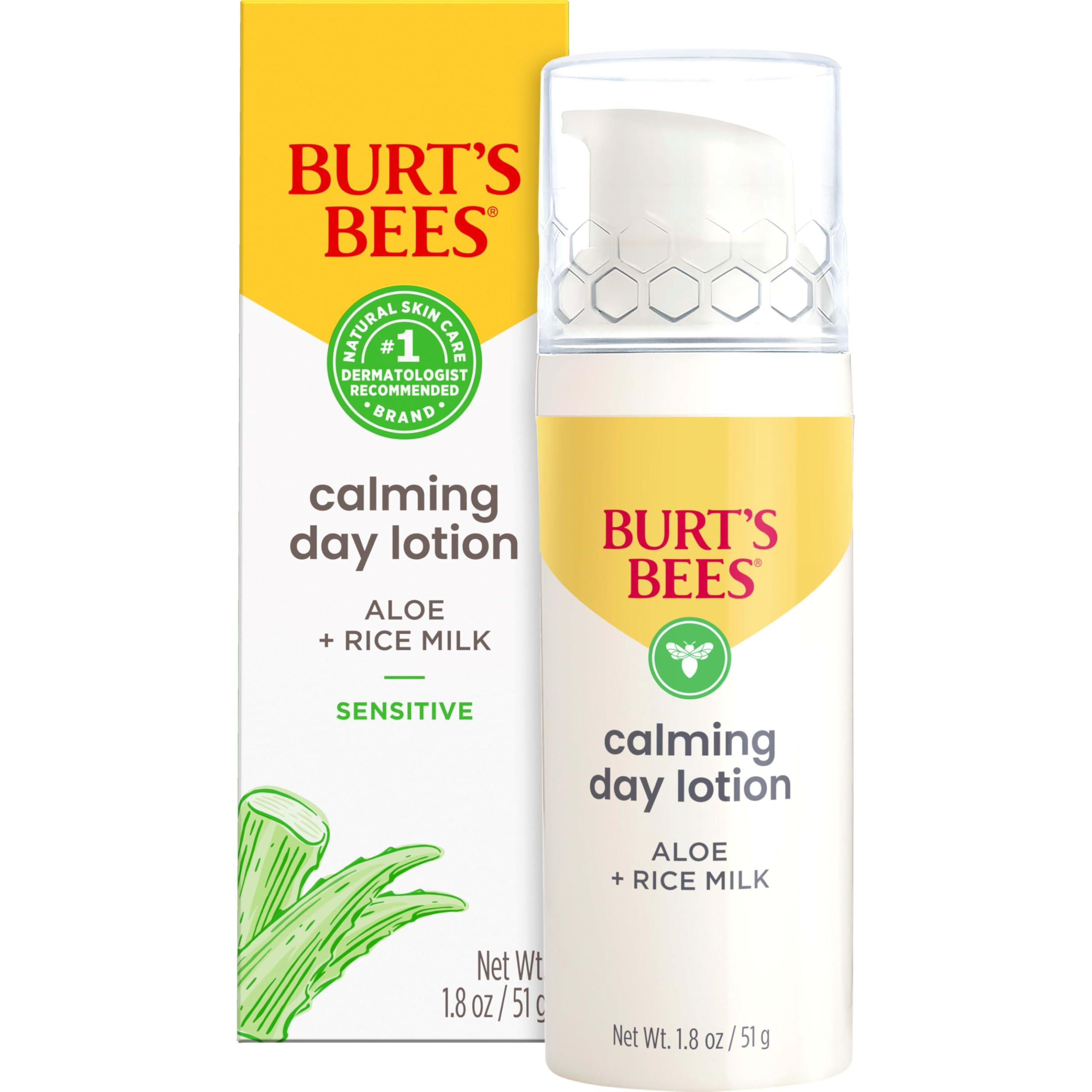 Burt's Bees Calming Day Face Lotion With Aloe and Rice Milk, Soothing Face Lotion for Sensitive S... | Amazon (US)