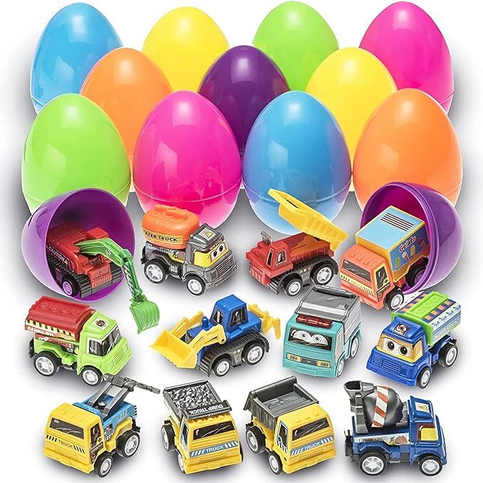 PREXTEX Toy Filled Easter Eggs with Pull-Back Construction & Engineering Vehicles (12 pack) – P... | Amazon (US)