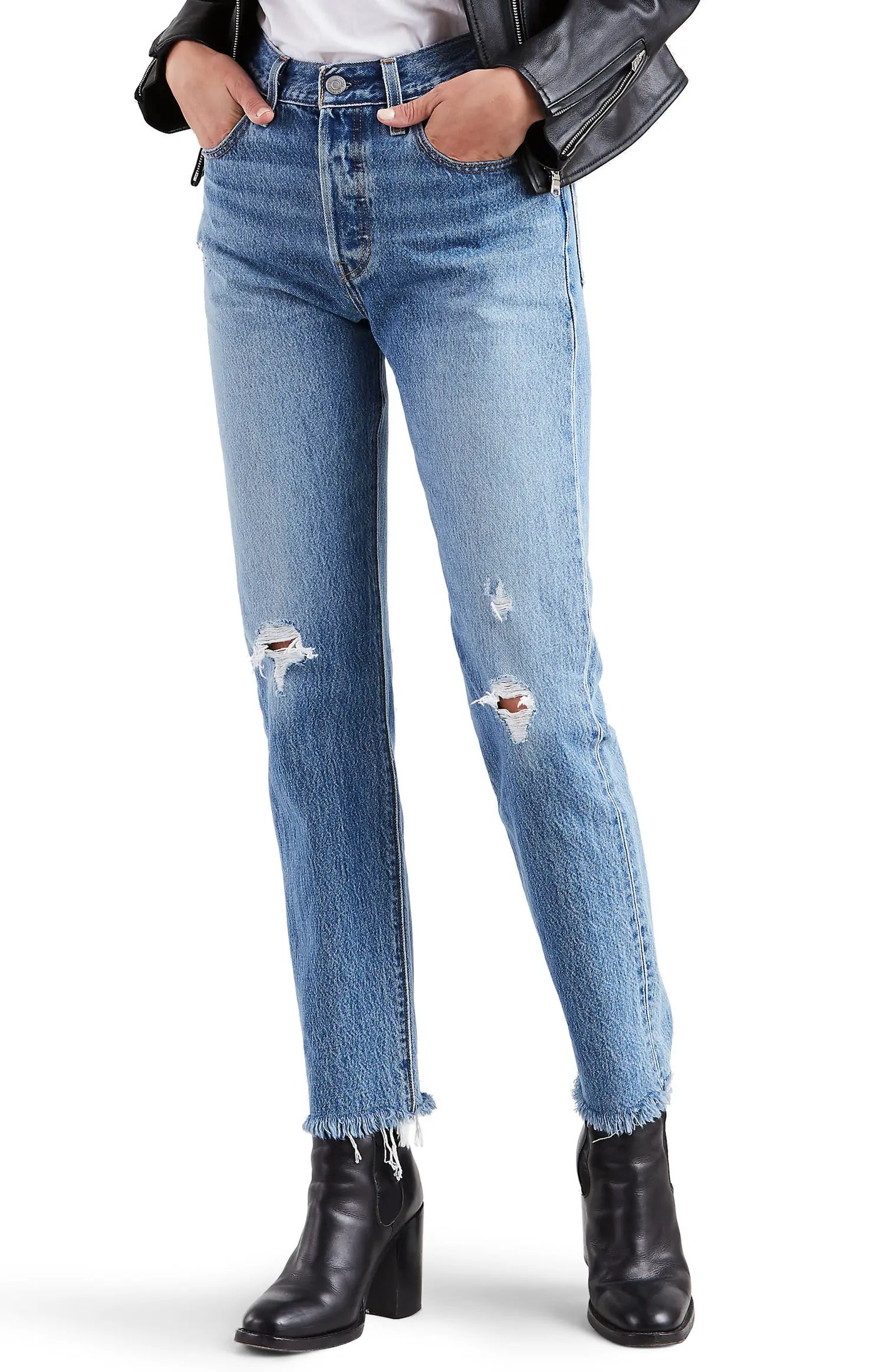 501® High Waist Ripped Fray Hem Skinny Jeans | Nordstrom