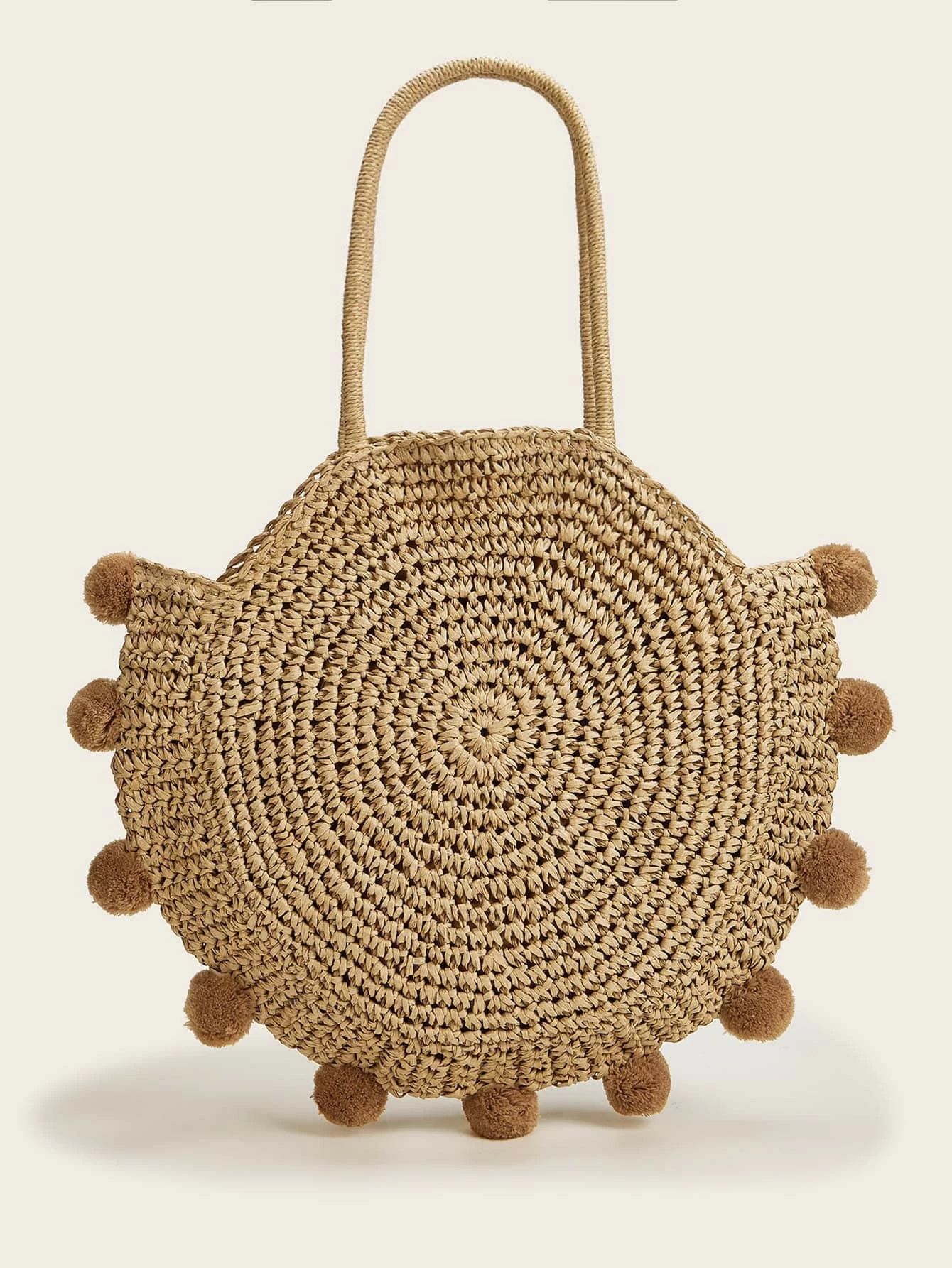 Pom Pom Decor Round Woven Tote Bag
     SKU: swbag03200227524       
                62 Reviews
 ... | SHEIN