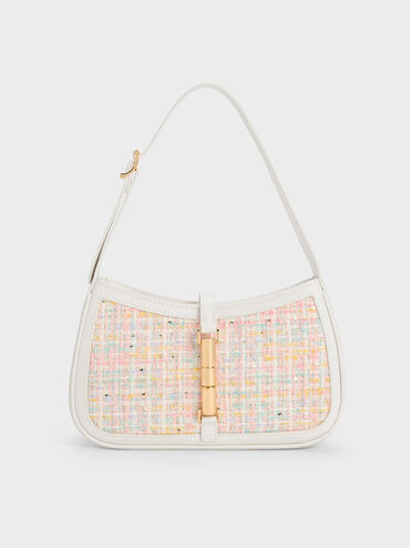 Cesia Metallic Accent Tweed Shoulder Bag | Charles & Keith US