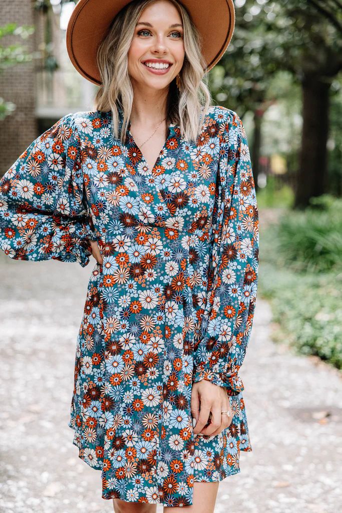 All I've Wanted Teal Blue Floral Babydoll Dress | The Mint Julep Boutique