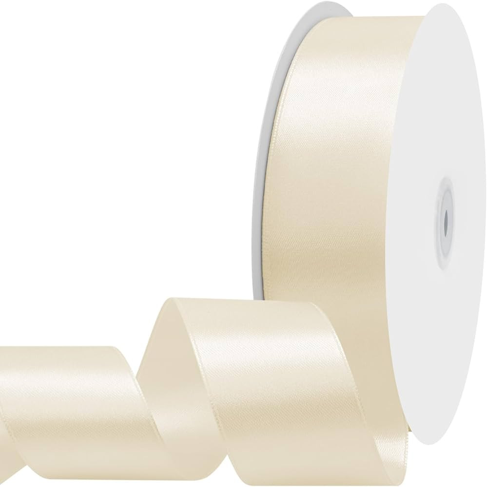 Maclemon 1-1/2 inch Wide 100 Yards Double Face Ivory Satin Ribbon Ivory Fabric Ribbon for Gift Wr... | Amazon (US)