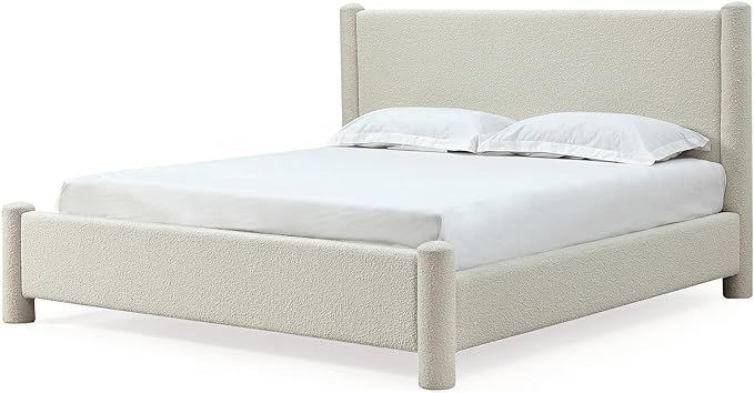 Benjara Kizo California King Platform Bed, Cream Boucle Fabric, Panel Headboard | Amazon (US)