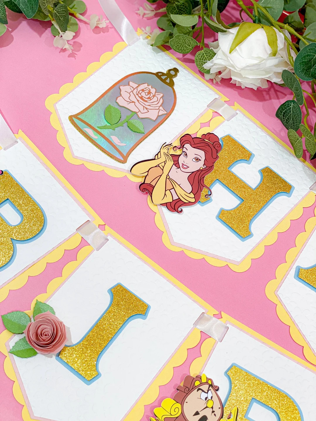 Happy Birthday Banner Beauty and the Beast Princess Theme Party Belle Birthday Banner Disney Prin... | Etsy (US)