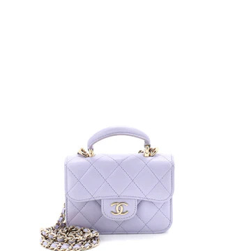 Top Handle Flap Coin Purse with Chain Quilted Lambskin | Rebag