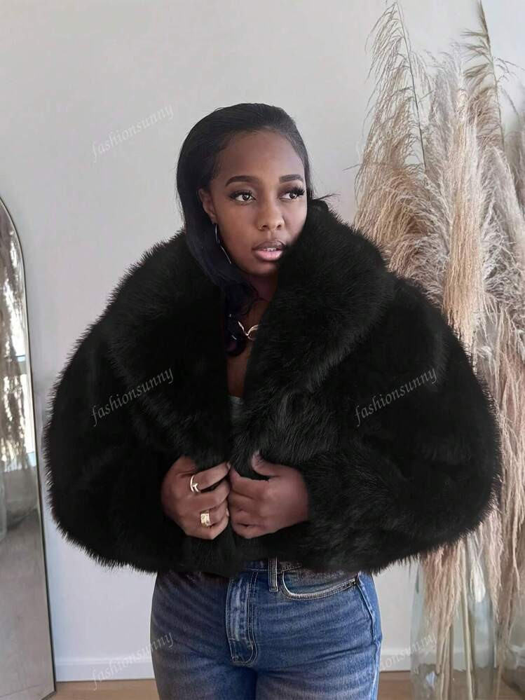 New Autumn/Winter Lady-Like Faux Fur Collar Comfortable Warm Short Jacket | SHEIN
