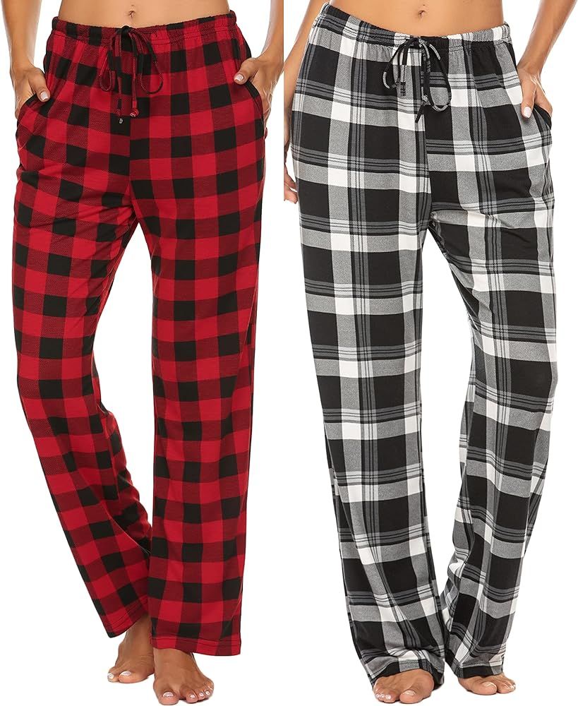 Ekouaer Womens 2 Pack Lounge Pants Comfy Pajama Pants Plaid Pajama Bottoms with Pockets Drawstrin... | Amazon (US)