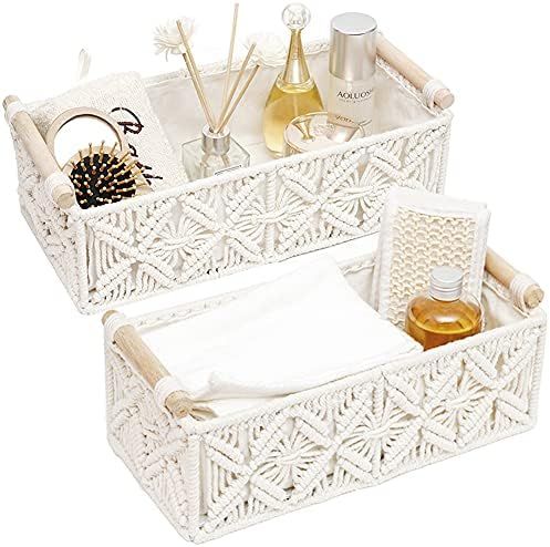 Macrame Storage Basket Boho Decor Baskets for Organizing Woven Decorative Basket for Countertop Toil | Amazon (US)