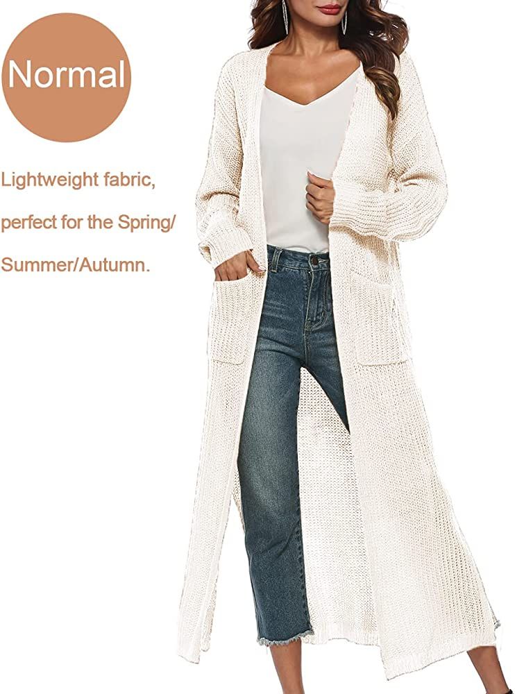 Womens Casual Long Sleeve Split Open Cardigan Knit Long Cardigan Sweaters with Pockets | Amazon (US)