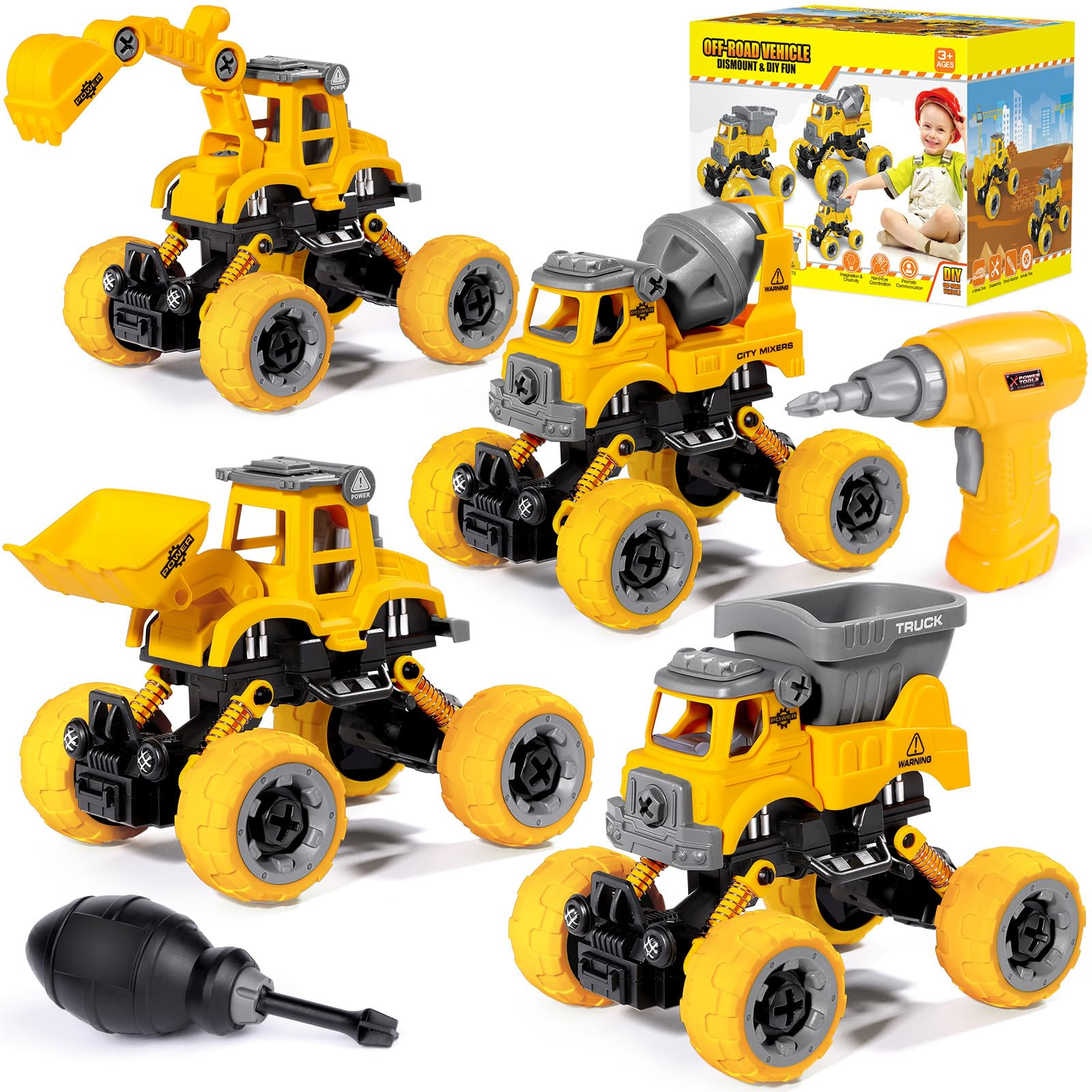 LUDILO 4PCS Take Apart Toys for 4 Year Old Boys Construction Toys with Electric Drill DIY Assembl... | Amazon (US)