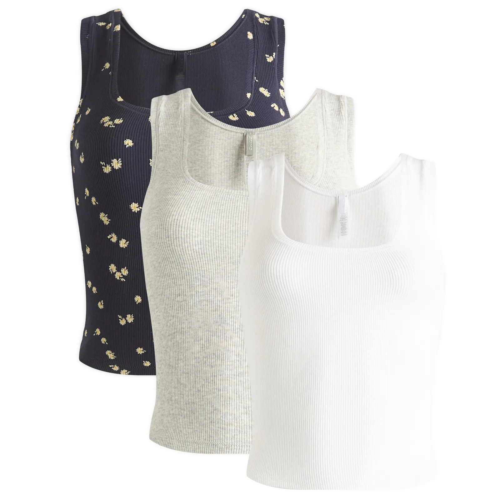 SKIMS Women's Cotton Rib Tank Multipack in Navy Daisy Print, Size Small | END. Clothing