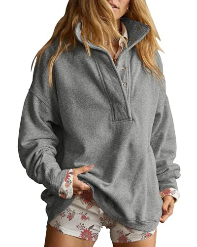 Gacaky Sweatshirt for Women Oversized Henley Neck Pullover Top Fall Outfits | Amazon (US)