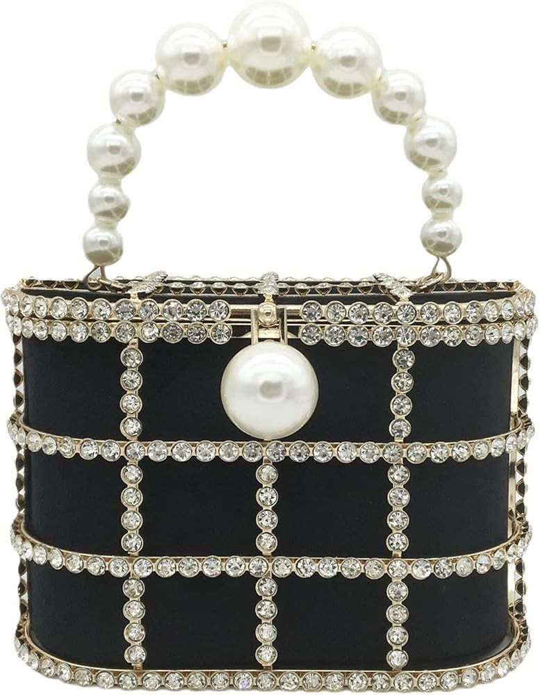 Synthetic Pearl Top-Handle Women Metal Bucket Bag Crystal Evening Purses and Clutches Formal Wedd... | Amazon (US)
