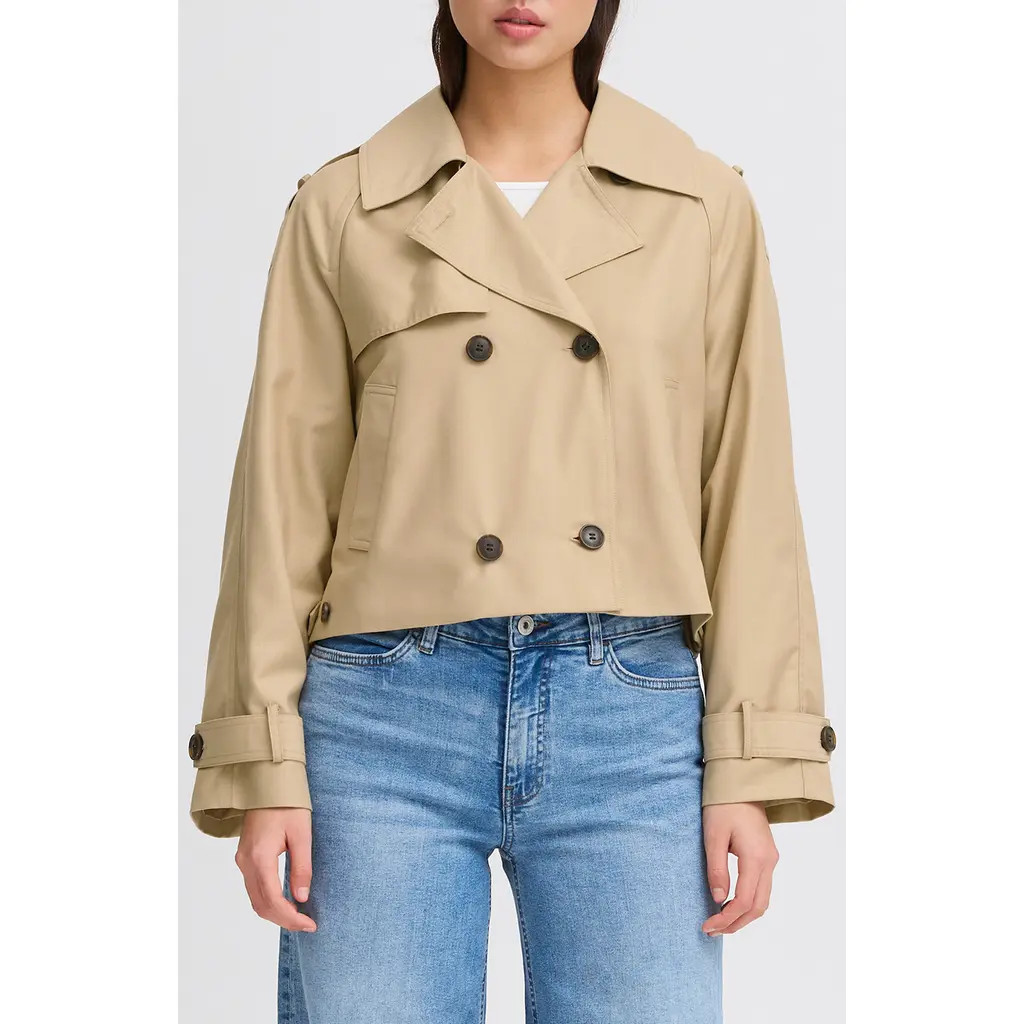 ICHI Cropped Trench Coat in Cornstalk at Nordstrom, Size 10 Us | Nordstrom