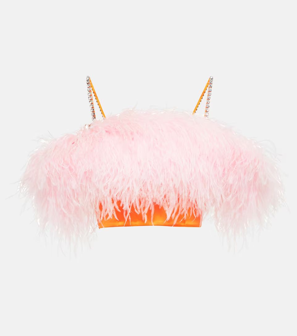 Feather-trimmed satin crop top | Mytheresa (US/CA)