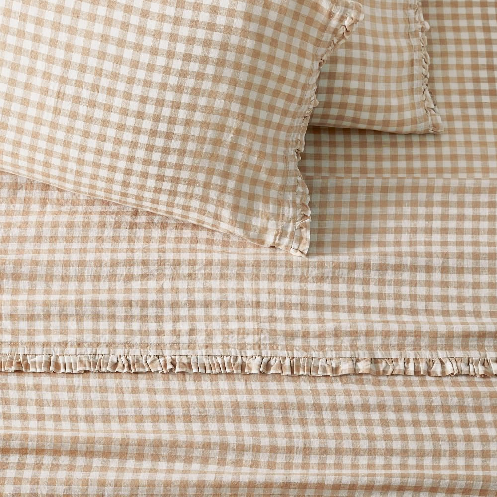 Heather Taylor Home Mini Gingham Linen Ruffle Sheet Set &amp; Pillowcases | West Elm (US)