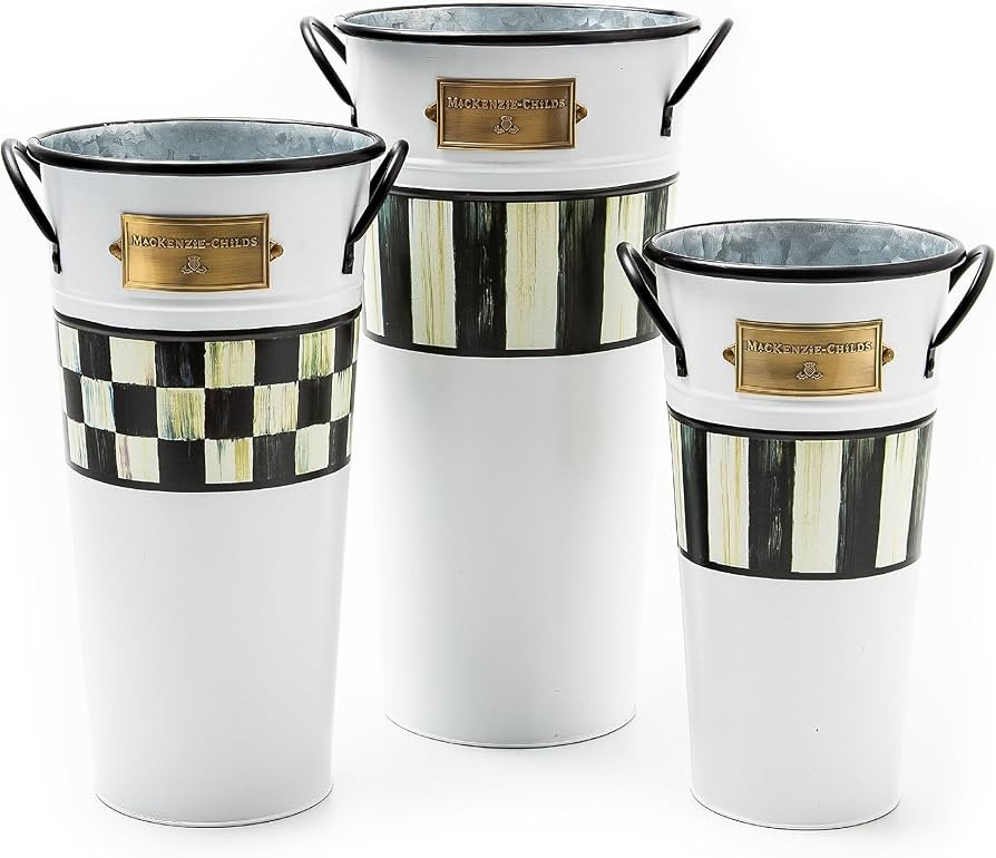 MACKENZIE-CHILDS Galvanized Flower Buckets, Decorative Metal Buckets, Spectator, Set of 3 | Amazon (US)