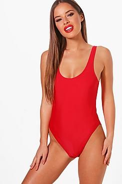 Petite  Basic Red Swimsuit | Boohoo.com (US & CA)