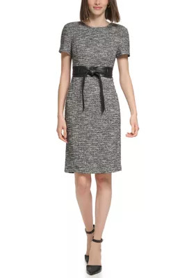 Women's Short Sleeve Tie Waist Printed Sheath Dress | Belk