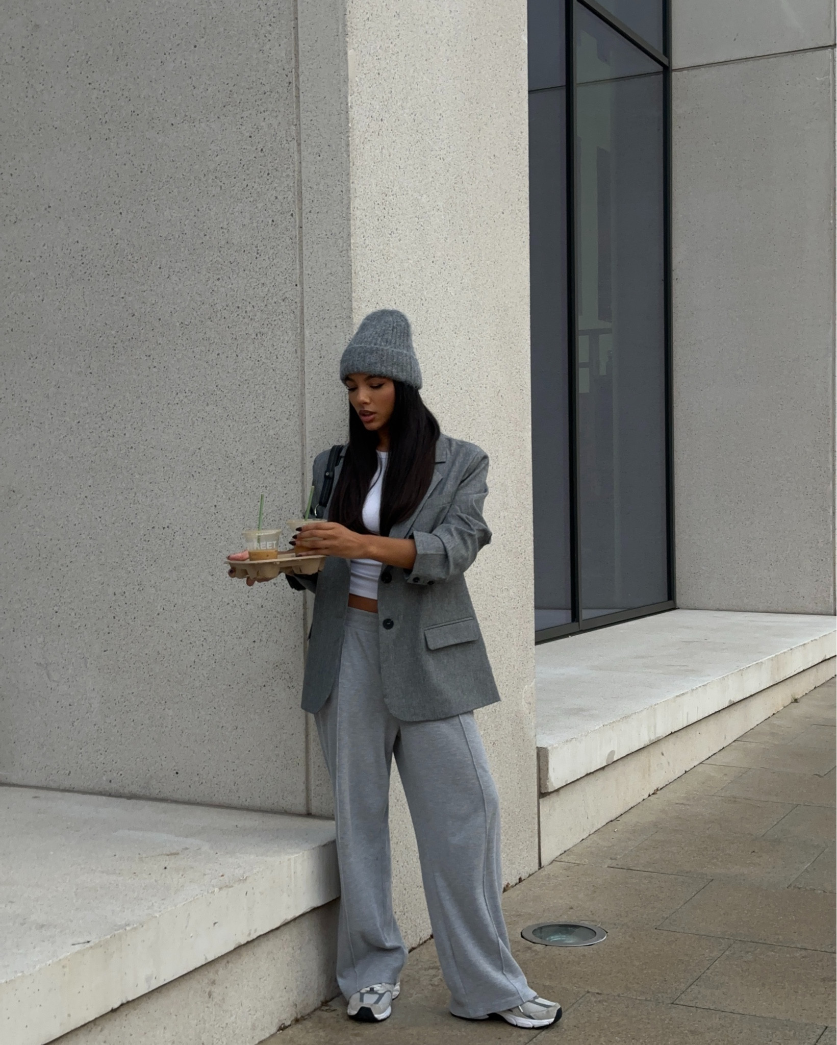 🏷️ all grey outfit, grey fluffy beanie, grey blazer, waffle joggers, oversized grey blazer, autumn outfit 

#LTKwinter #LTKuk #LTKautumn