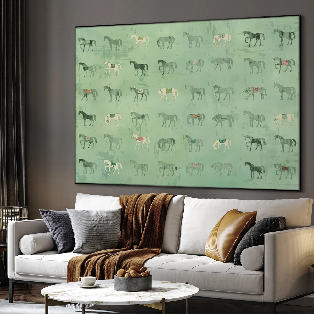 Extra Large Wall Art Fabric Print - Mint Green Horse Illustration Playful Pattern with Farmhouse ... | Wayfair North America