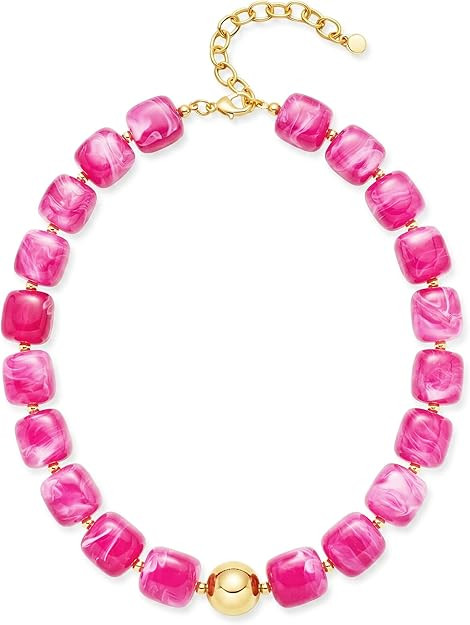 Chunky Colorful Beaded Choker Necklace for Women, Summer Beach Statement Resin Beads Necklace, Tr... | Amazon (US)