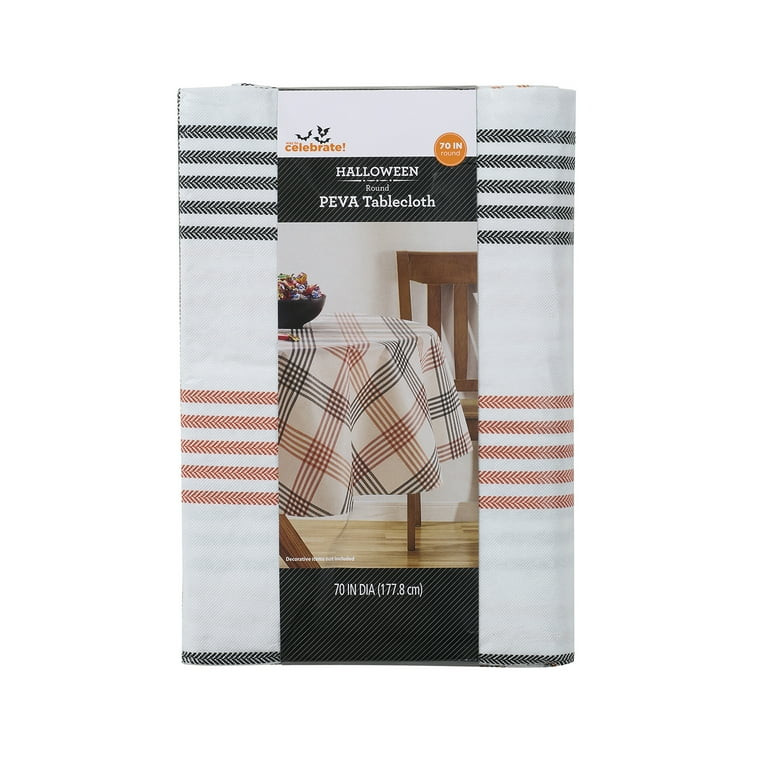 Way To Celebrate Halloween PEVA Tablecloth, Indoor & Outdoor Decoration 70" Round White Plaid | Walmart (US)