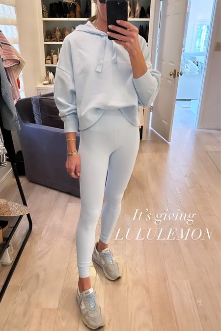 Lululemon has this exact same color for spring. Love the ribbed hoodie (has matching joggers) and these ribbed workout leggings from target  

#LTKfit #LTKunder100 #LTKunder50