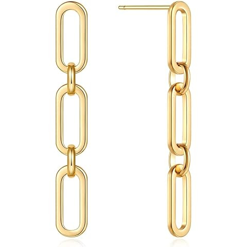MALOYANVE Rectangle Link Chain Earrings for Women Unique Minimalist Gold Silver Plated Vertical G... | Amazon (US)