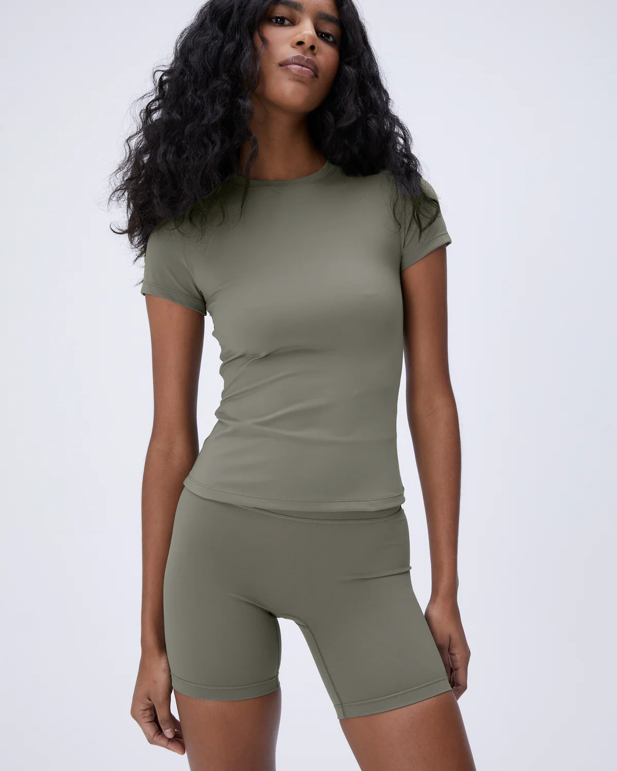 Short Sleeve Longline Top - Olive Green | Adanola UK