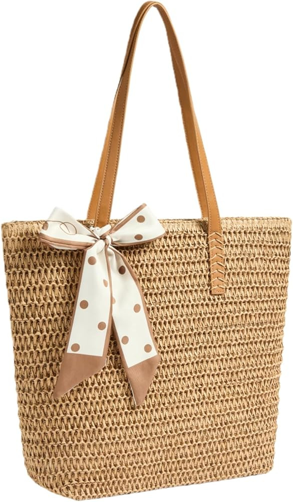 Beach Bags for Women, Large Straw Woven Beach Tote Straw Bag, Shoulder Handbags Bag for Summer Ho... | Amazon (US)