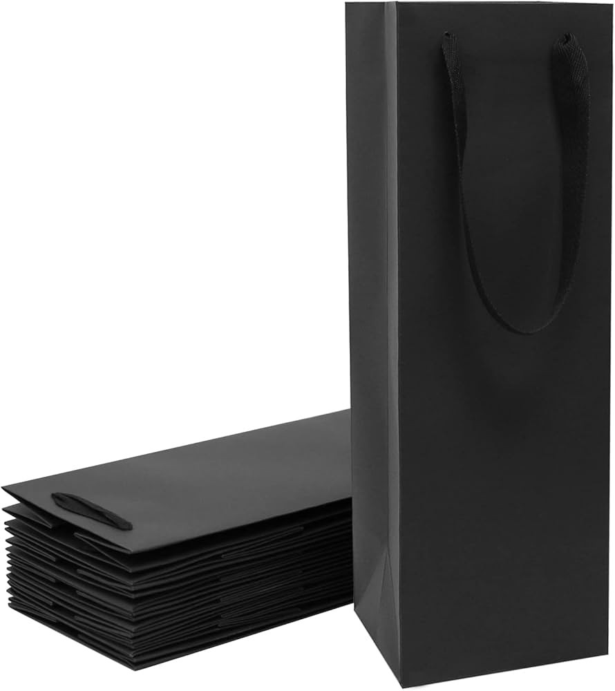 Aimyoo Black Wine Bottle Bags 4x4x14 inch, 10 Pack Large Kraft Paper Gift Bags with Handles Bulk | Amazon (US)