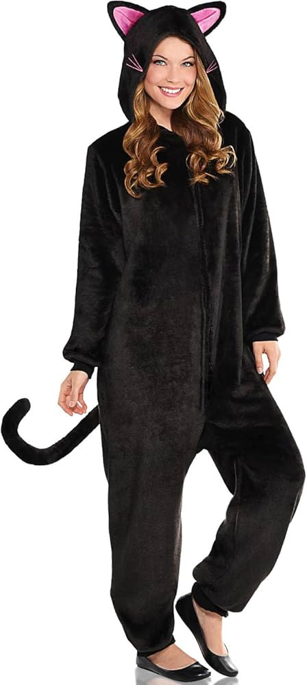 Amscan Zipster Black Cat Onesie Costume, Women, Small/Medium, with Hood | Amazon (US)