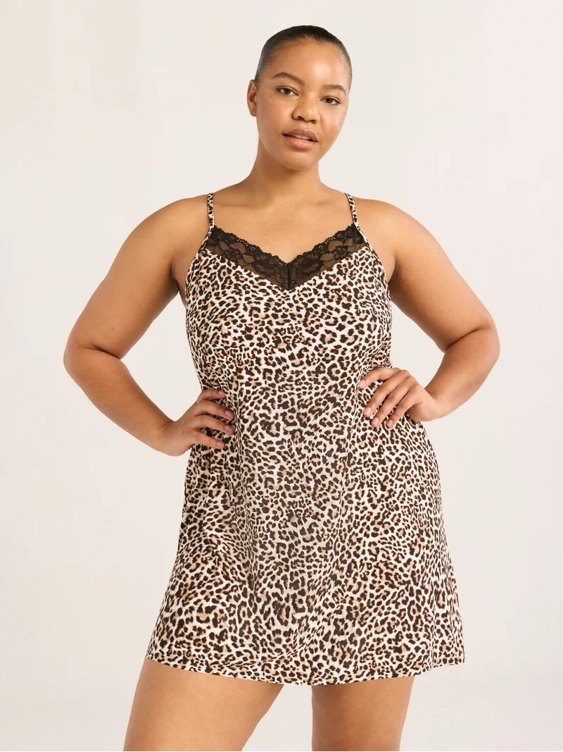 Joyspun Women’s Dreamy Soft Collection Lace Trim Knit Chemise, Sizes XS to 3X | Walmart (US)