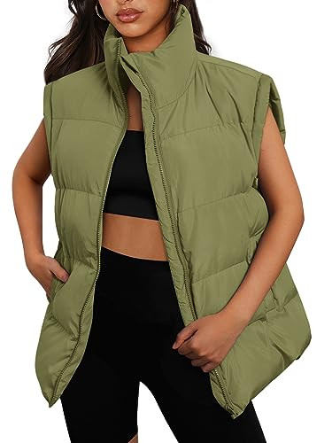 AUTOMET Womens Puffer Vests Fall Fashion Jackets Puffy Outfits 2026 Trendy Sleeveless Coats Outerwear Winter Clothes Green S | Amazon (US)