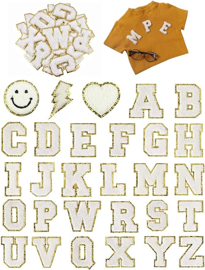 SHENJIPPC 29 Pcs Iron on Patches - Chenille Alphabet Letter Patches Iron on - A-Z Varsity Letters... | Amazon (US)