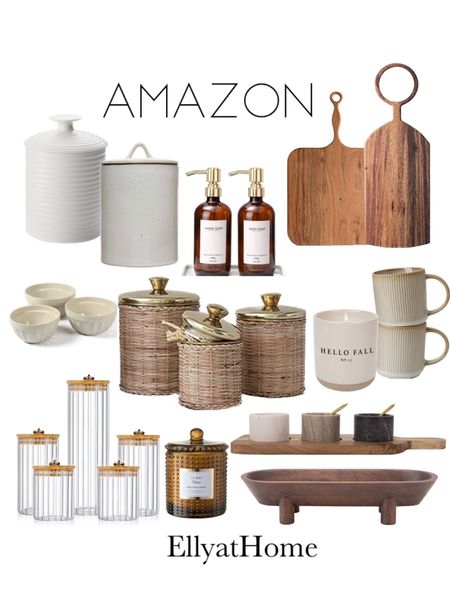 Amazon kitchen home fall styling. Neutral styling with wood boards, bowl, condiments set, canisters, fall candles, vintage vases, soap dispensers, small bowl set. Kitchen accessories, neutral home decor. Free shipping. Fall home decor accessories, Amazon home finds. 

#LTKSeasonal #LTKsalealert #LTKhome