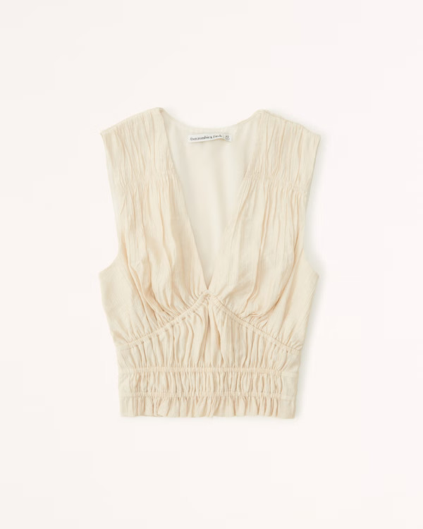 Crinkle Textured Plunge Set Top | Abercrombie & Fitch (US)
