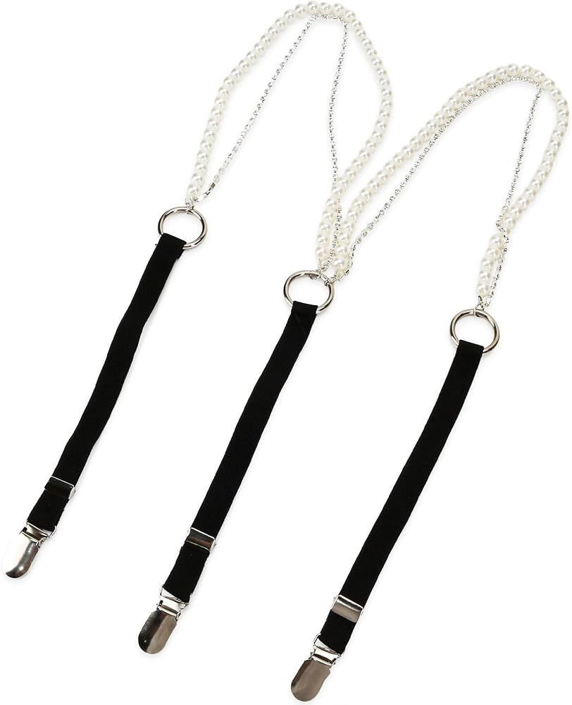 Women's Pearl Suspenders, Fashion Rhinestone Chain Y-Shape Suspender Belts for Lady, Girl, Bridal... | Amazon (US)