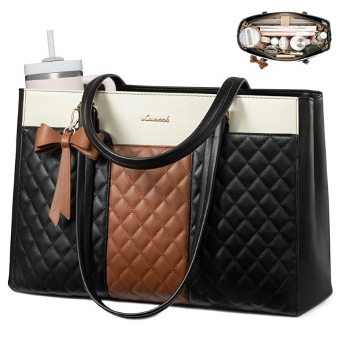 LOVEVOOK Laptop Tote Bag for Women,15.6 Inch Work Bags PU Leather Teacher Tote Bag,Waterproof Quilted Computer Bag for Office Professional Briefcase Gifts | Amazon (US)