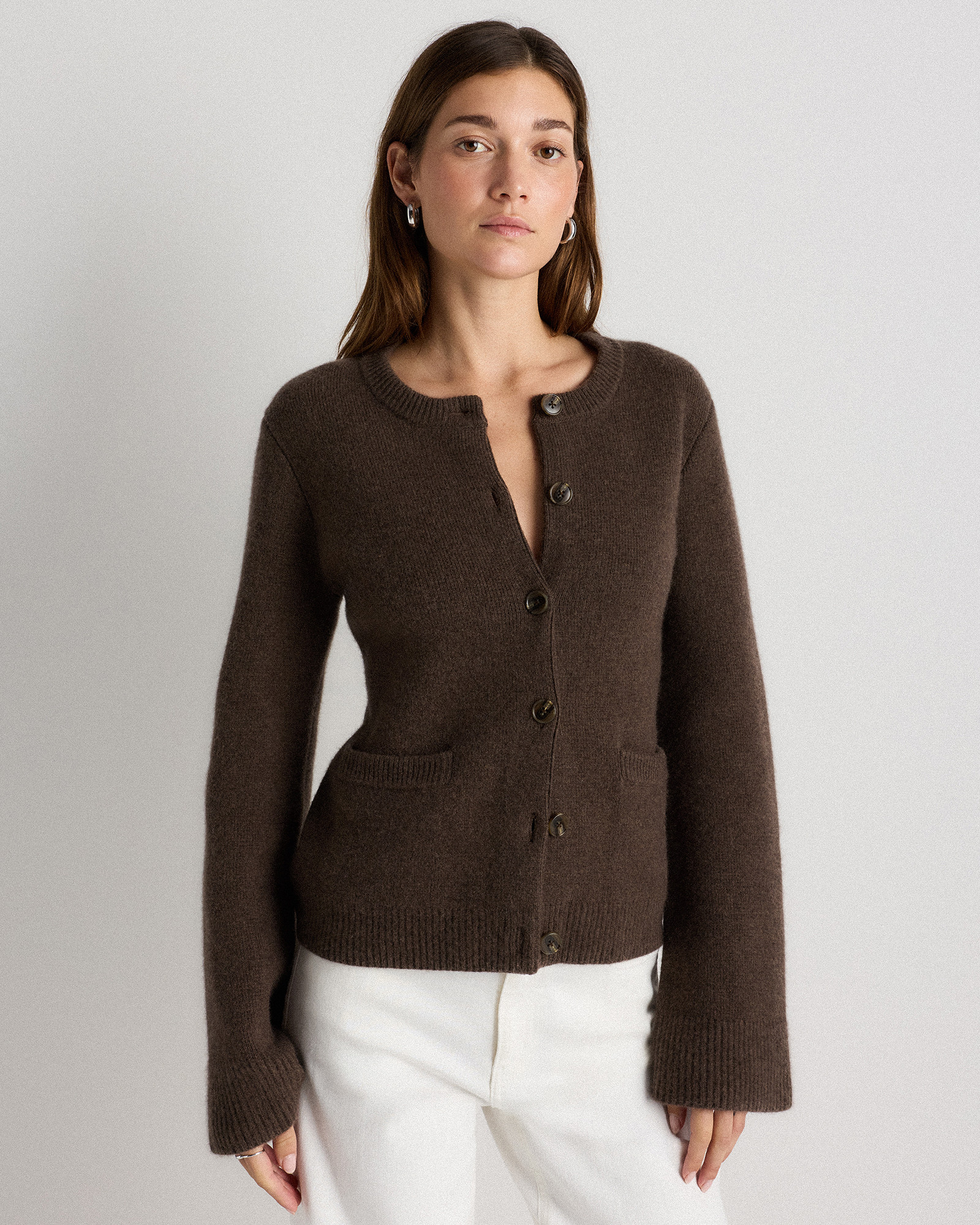 Mongolian Cashmere Structured Cardigan in Heather Truffle Brown | Quince