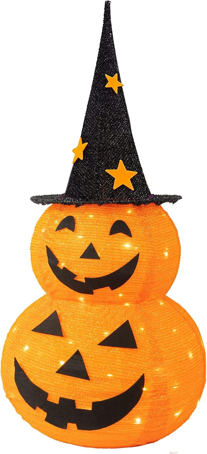 Halloween Decorations, 3 FT Pop Up Collapsible Pumpkin, Pre-Lit 50 LED Lighted Pupmkin Man with Star Hat, Jack o' Lantern with Metal Stand for Outdoor Indoor Garden Yard Home Party Decor | Amazon (US)