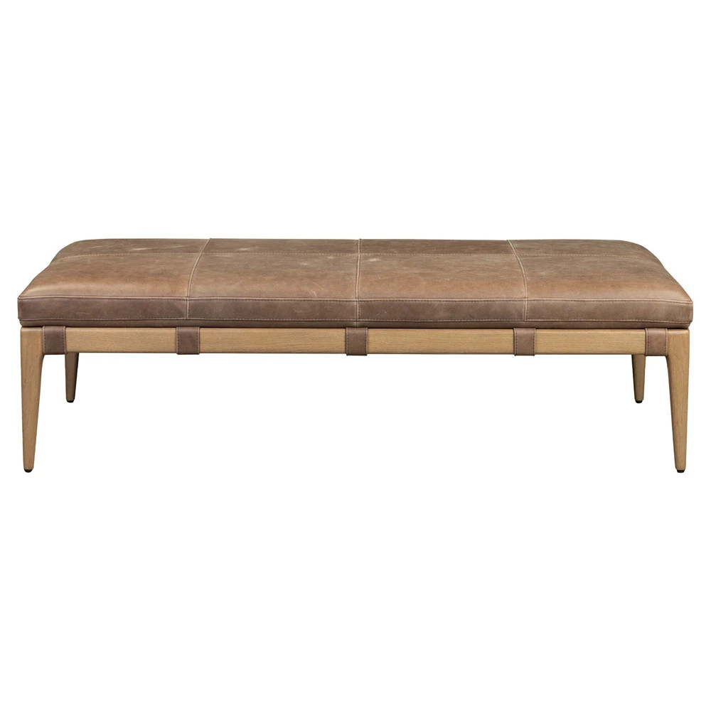 Ulrick Modern Classic Brown Leather Drifted Oak Cocktail Ottoman | Kathy Kuo Home