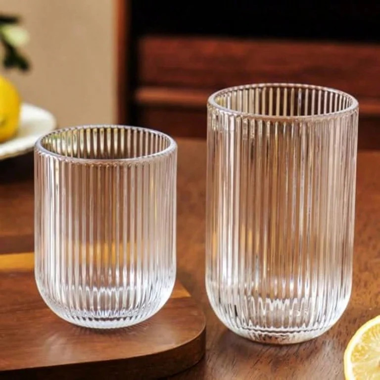 Ribbed Drinking Glasses 8pcs Rocks Drinking Glasses 12oz and 10oz Tumbler Glasses Cup Set for Wed... | Walmart (US)