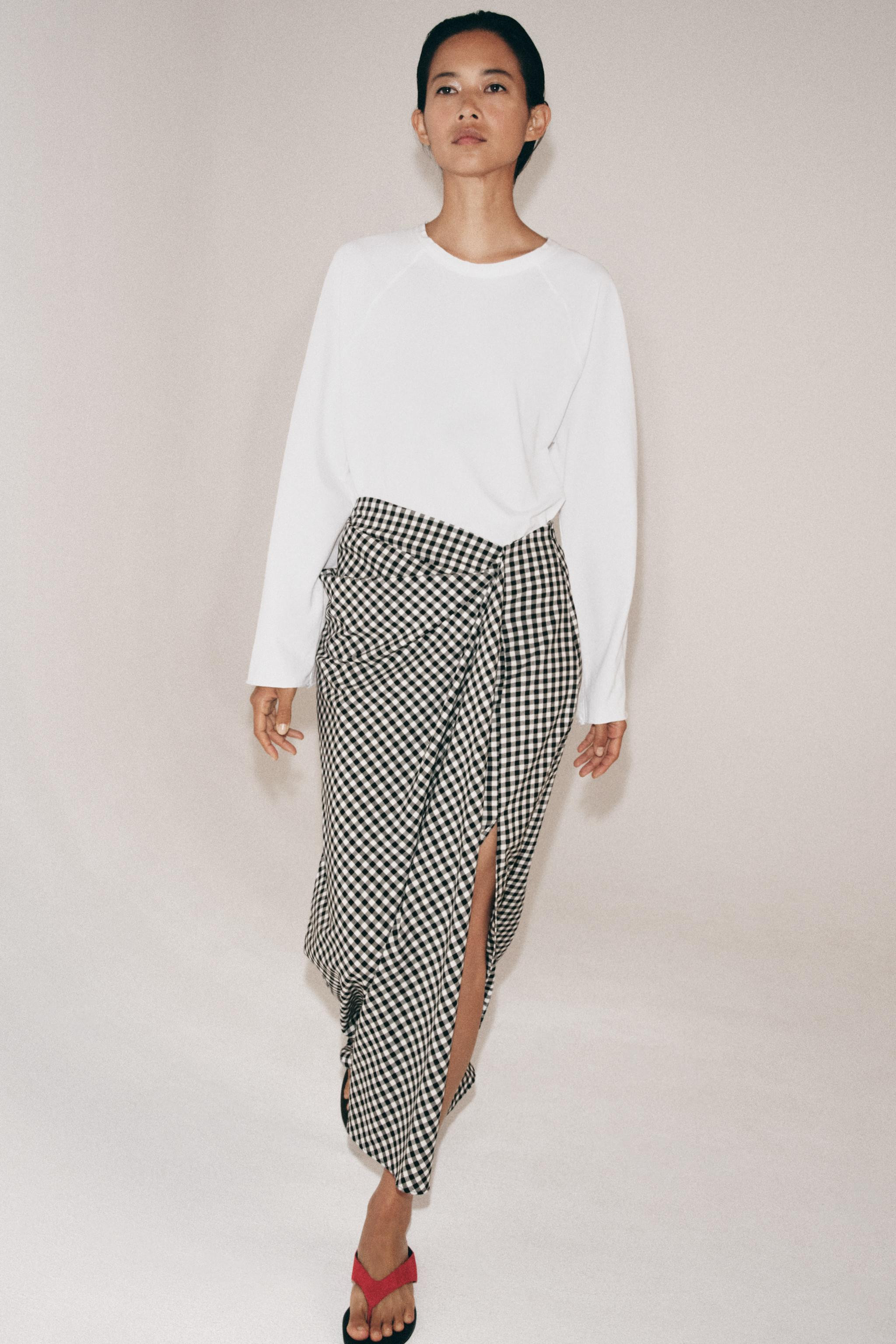 DRAPED GINGHAM SKIRT | Zara US