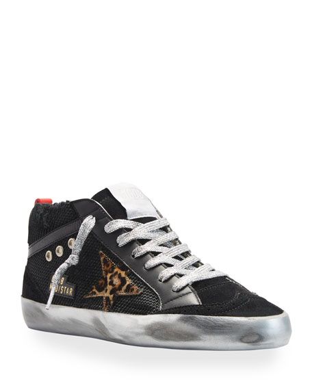 Golden Goose Mid Star Mixed Leather Leopard-Print Sneakers | Neiman Marcus